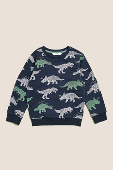 Marks & Spencer, Bluza sport cu decolteu la baza gatului si imprimeu cu dinozaur, Bleumarin Marks & Spencer, Bluza sport cu decolteu la baza gatului si imprimeu cu dinozaur, Bleumarin