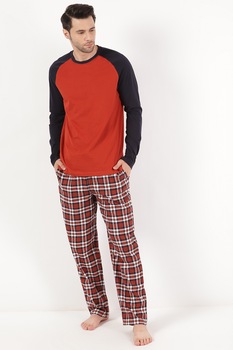 Marks & Spencer, Pijama cu pantaloni si bluza din bumbac, Bleumarin inchis/Alb/Rosu, S Marks & Spencer, Pijama cu pantaloni si bluza din bumbac, Bleumarin inchis/Alb/Rosu, S