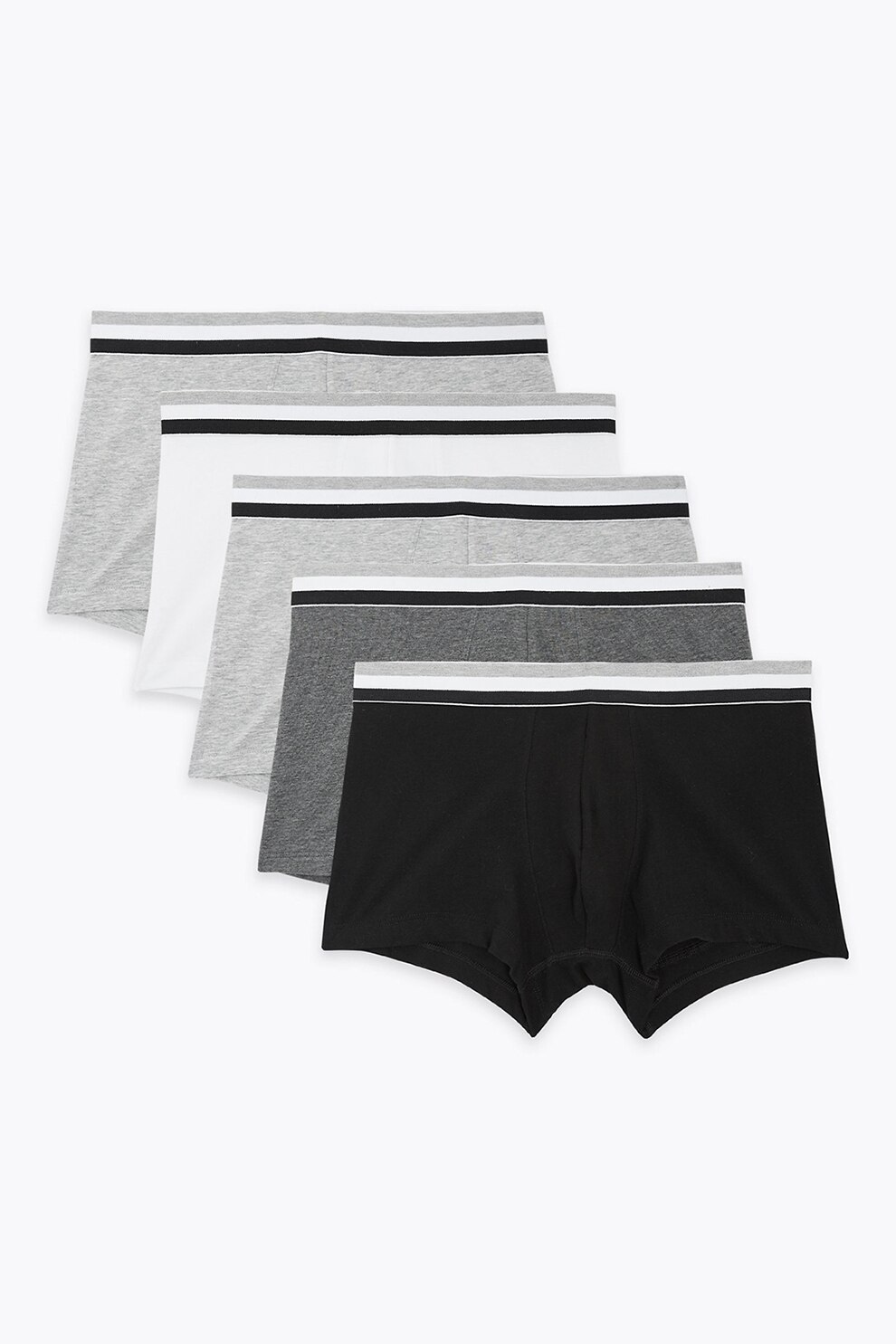Marks & Spencer, Set de boxeri cu model uni - 5 perechi, Gri/Negru/Alb