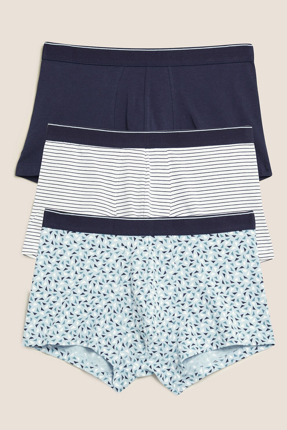 Marks & Spencer, Set de boxeri cu imprimeu - 3 perechi, Bleumarin/Alb/Albastru lavanda, S