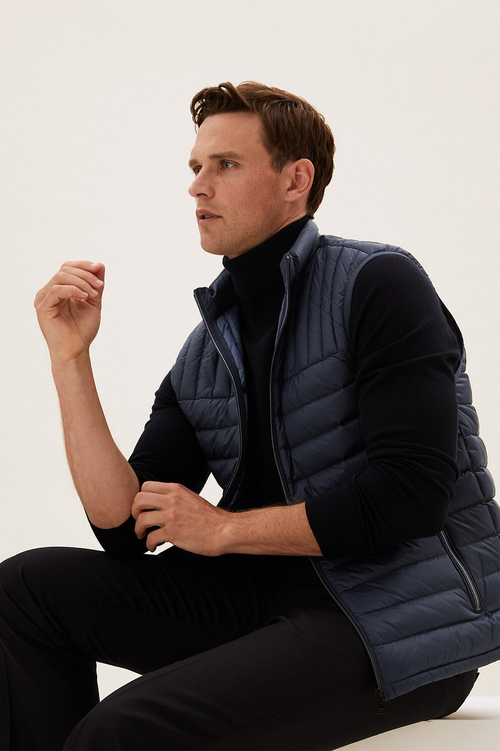 Marks & Spencer, Vesta cu puf, vatelina si aspect matlasat, Bleumarin