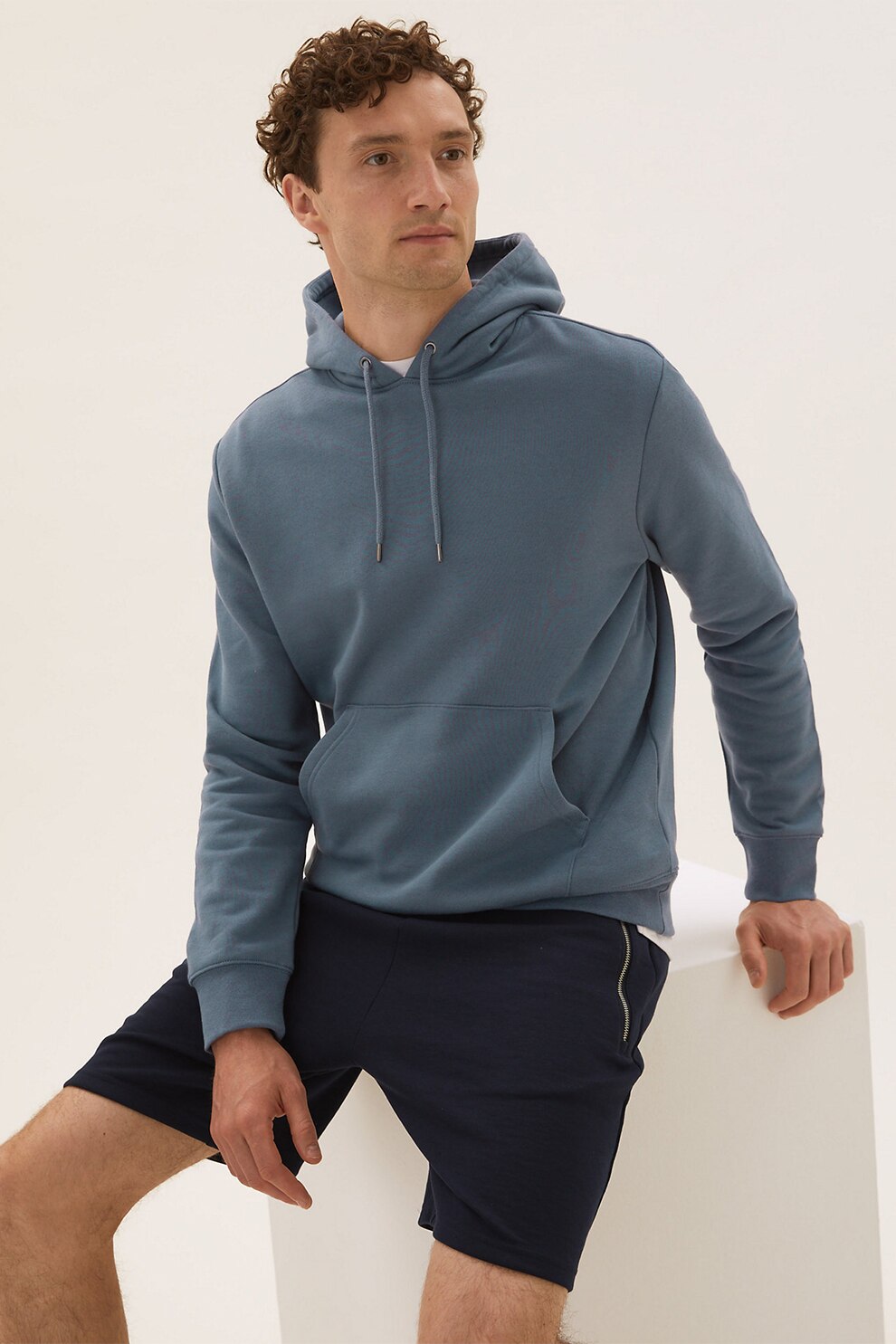 Marks & Spencer, Hanorac regular fit cu buzunar kangaroo, Albastru prafuit