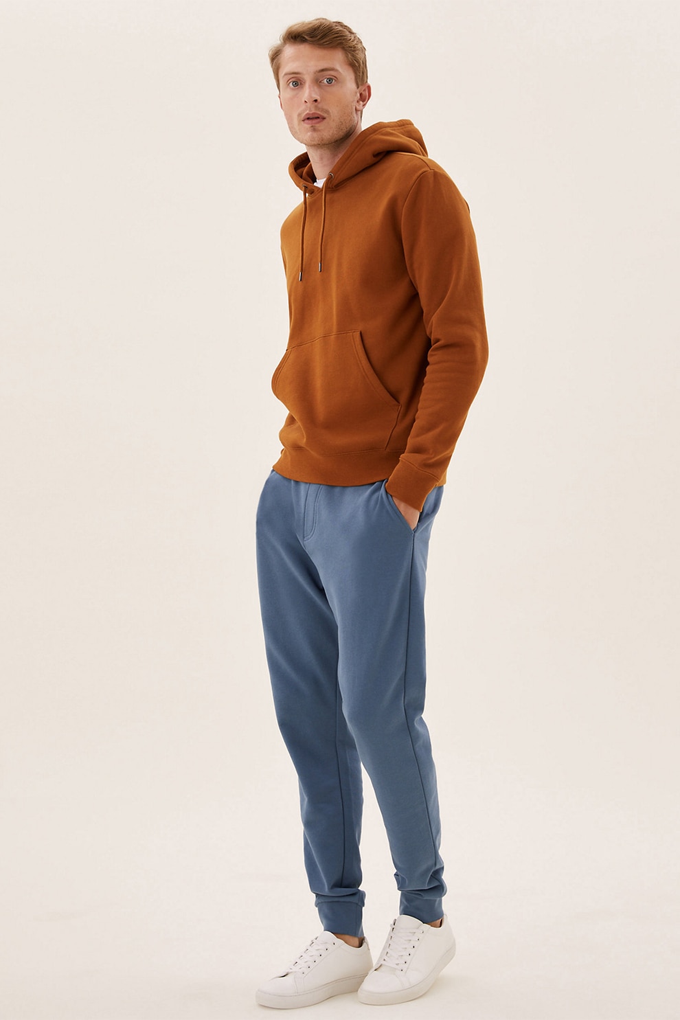 Marks & Spencer, Pantaloni sport din bumbac cu snur de ajustare, Albastru prafuit