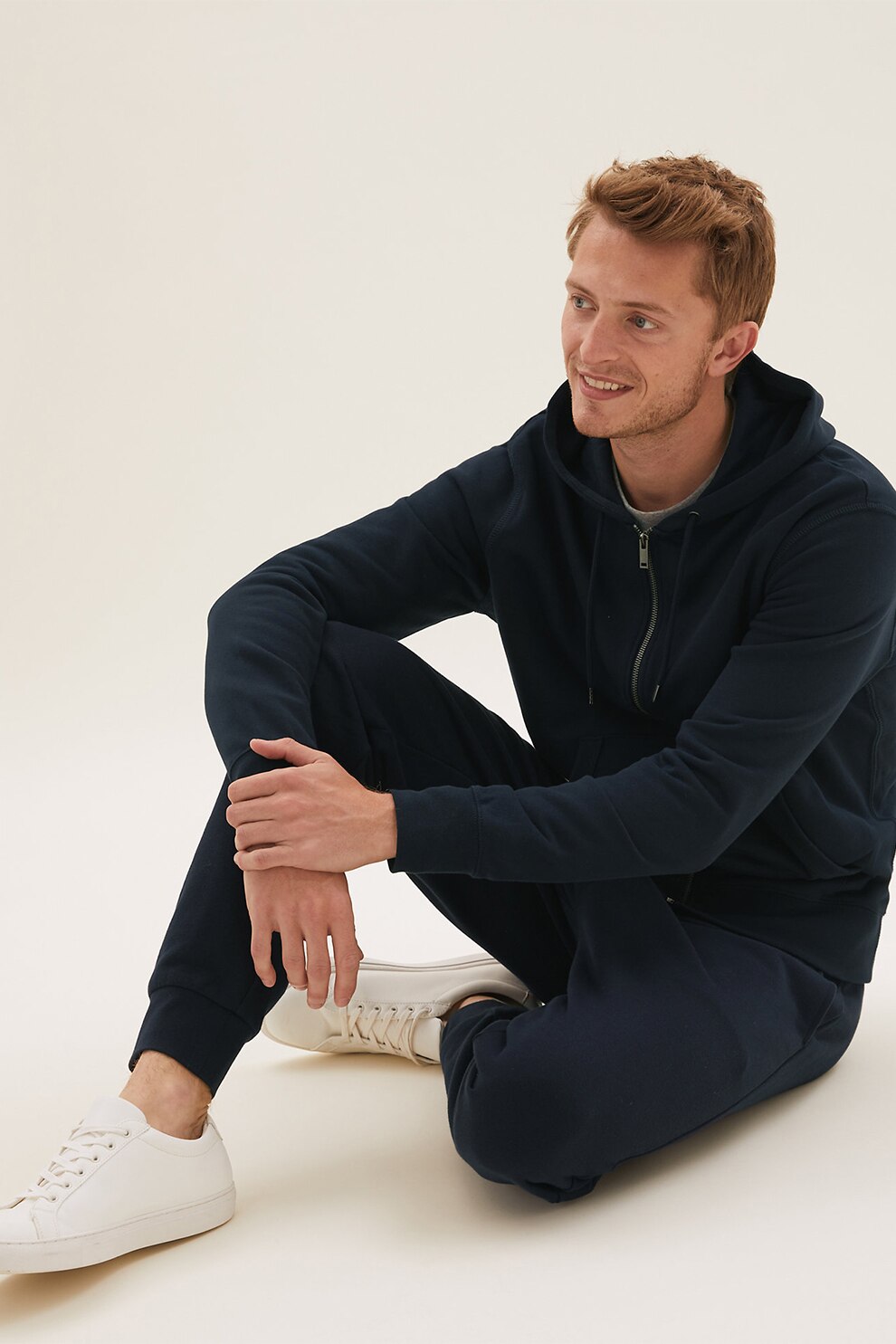 Marks & Spencer, Pantaloni sport din bumbac cu snur de ajustare, Bleumarin inchis