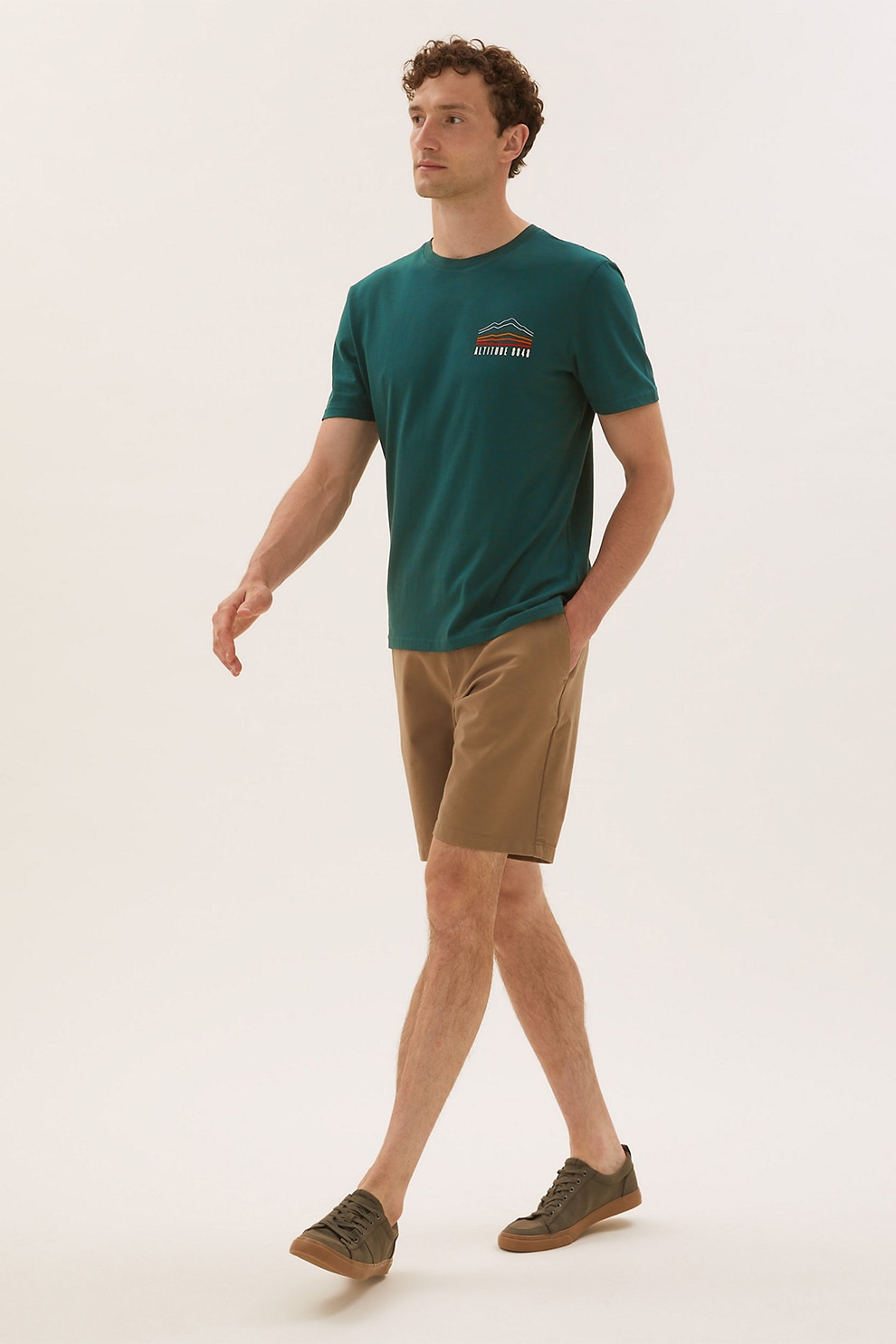 Marks & Spencer, Tricou regular fit din bumbac cu detaliu grafic pe piept, Verde