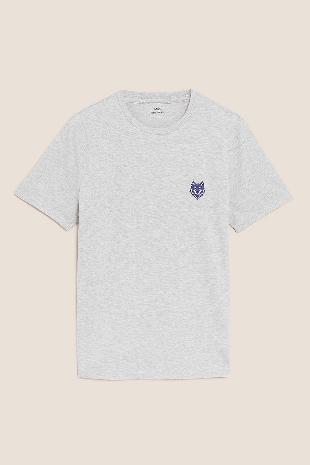 Marks & Spencer, Tricou regular fit cu detaliu brodat pe piept, Alb prafuit/gri cenusa/albastru