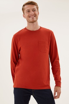 Marks & Spencer, Bluza cu decolteu la baza gatului si buzunar pe piept, Portocaliu Marks & Spencer, Bluza cu decolteu la baza gatului si buzunar pe piept, Portocaliu