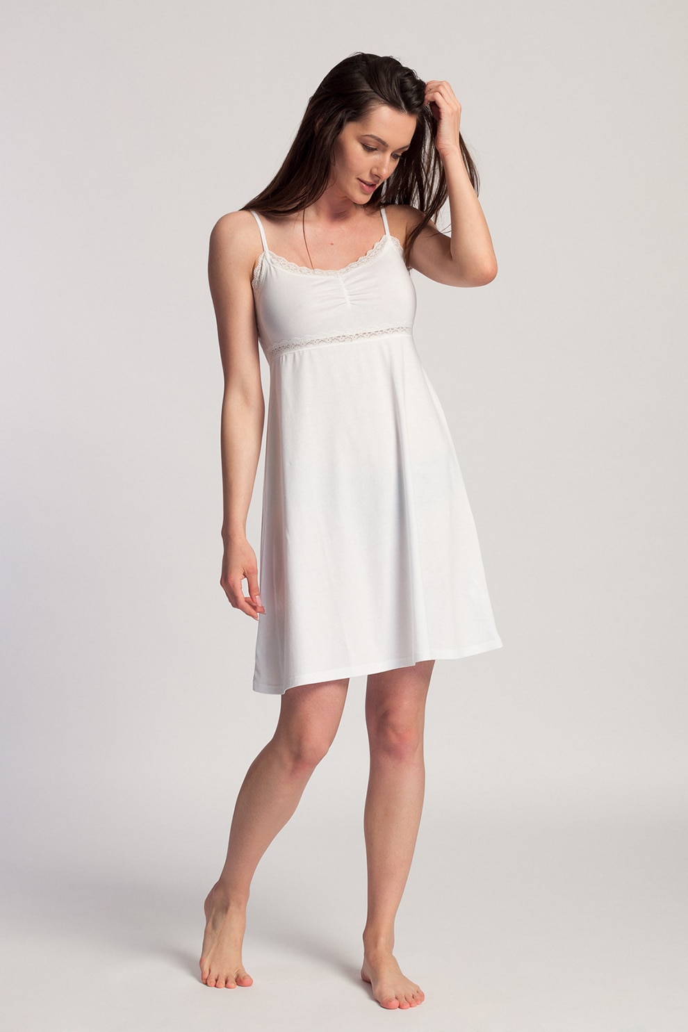 Sofiaman, Camasa de noapte din amestec de modal, cu bretele ajustabile Bride, Alb