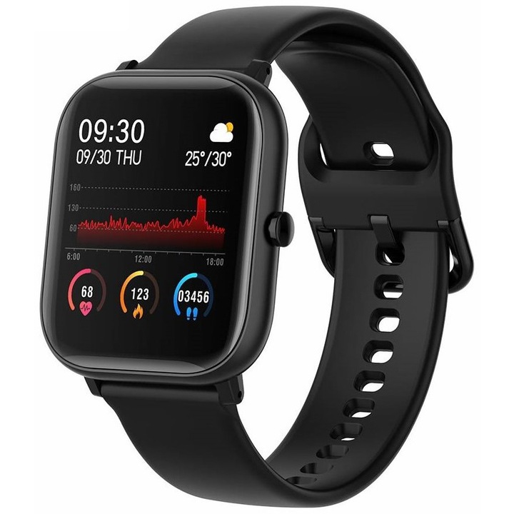 Часовник Smartwatch SolMiP8, работещ с приложение FitPro, за спорт и ежедневие, 1.4" цветен дисплей, Водоустойчив IP67, Черен