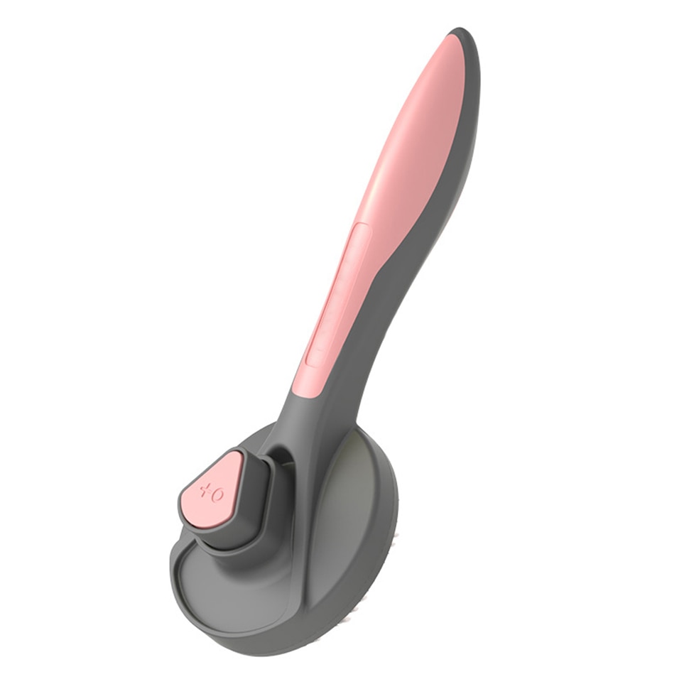 Perie pentru curatarea parului de caini si pisici, sundiguer®, cu buton antiderapant, Roz