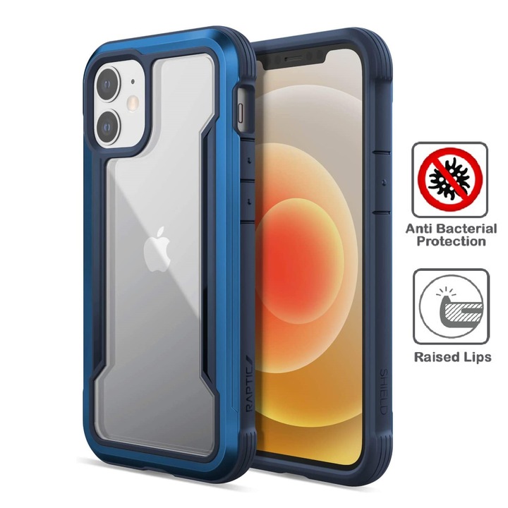 Удароустойчив калъф Raptic Shield Pro за iPhone 12 Mini, Син/Прозрачен