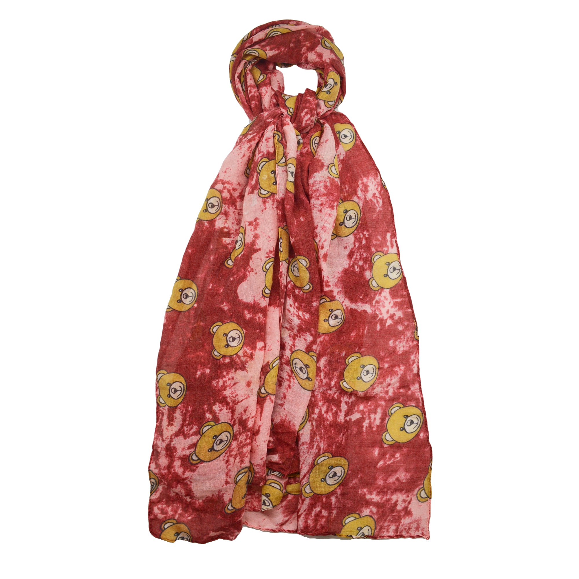 Esarfa Dama 170 x 80 cm, Imprimeu Ursuleti, 80% Bumbac 20% Poliester, Rosu