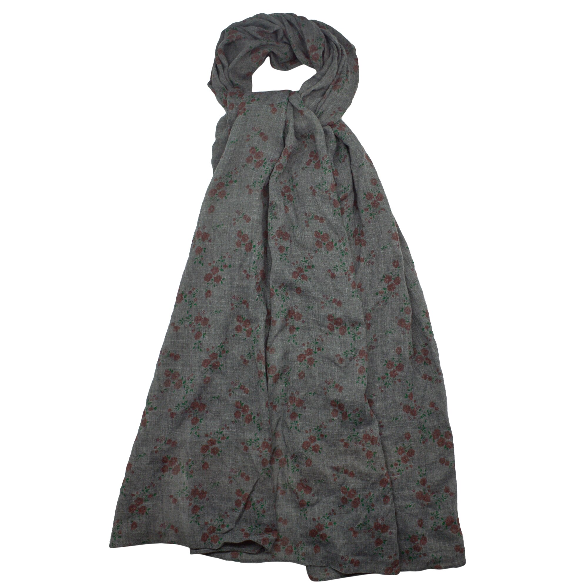 Esarfa Dama 170 x 70 cm, Imprimeu Floral, 80% Bumbac 20% Poliester, Gri