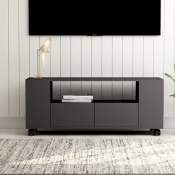 Comoda TV pe rotile, vidaXL, PAL, 120 x 35 x 43 cm, Gri ciment Comoda TV pe rotile, vidaXL, PAL, 120 x 35 x 43 cm, Gri ciment