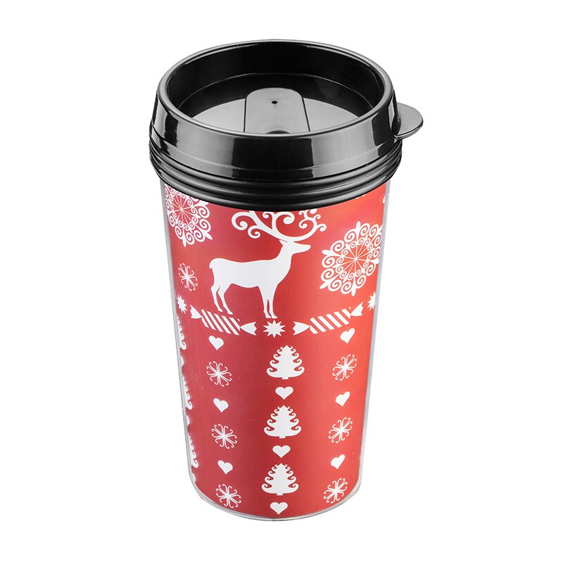 Cana termos cu capac, Cerbi albi, LT101, Rosu/Alb, 450ml