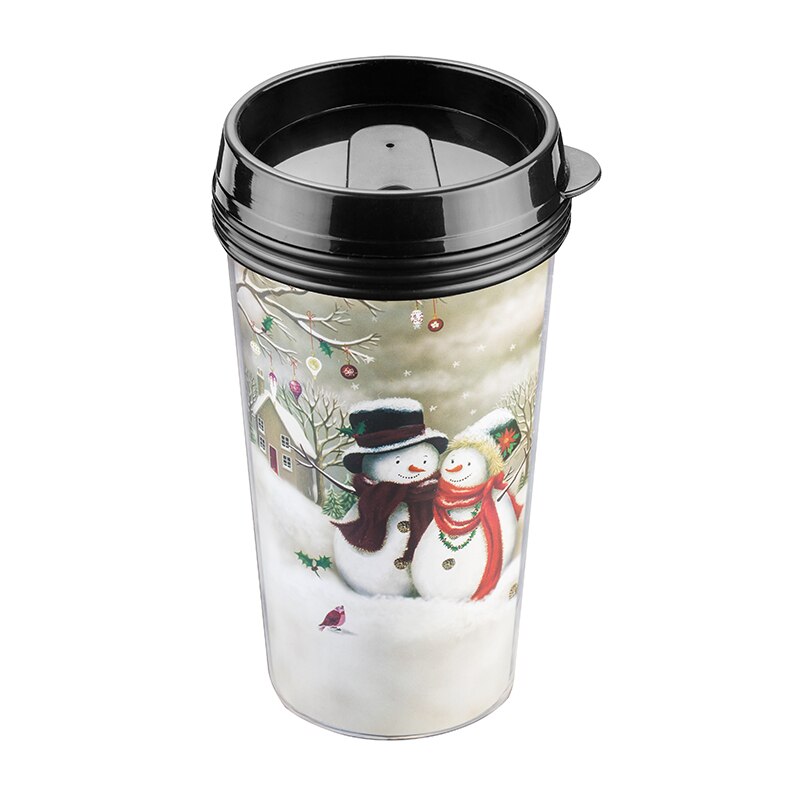 Cana termos cu capac, Oameni de zapada, LT106, Multicolor, 450ml