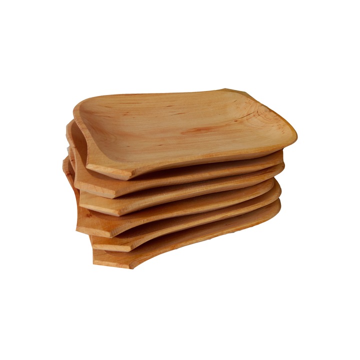 Set 6 farfurii, Lemn de Fag, Traditional, 23x16 cm