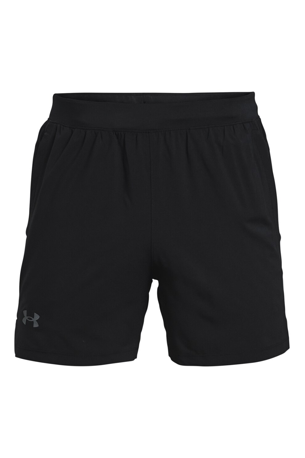 Under Armour, Pantaloni scurti elastici cu elemente reflectorizante, pentru alergare Launch, Negru/Gri inchis