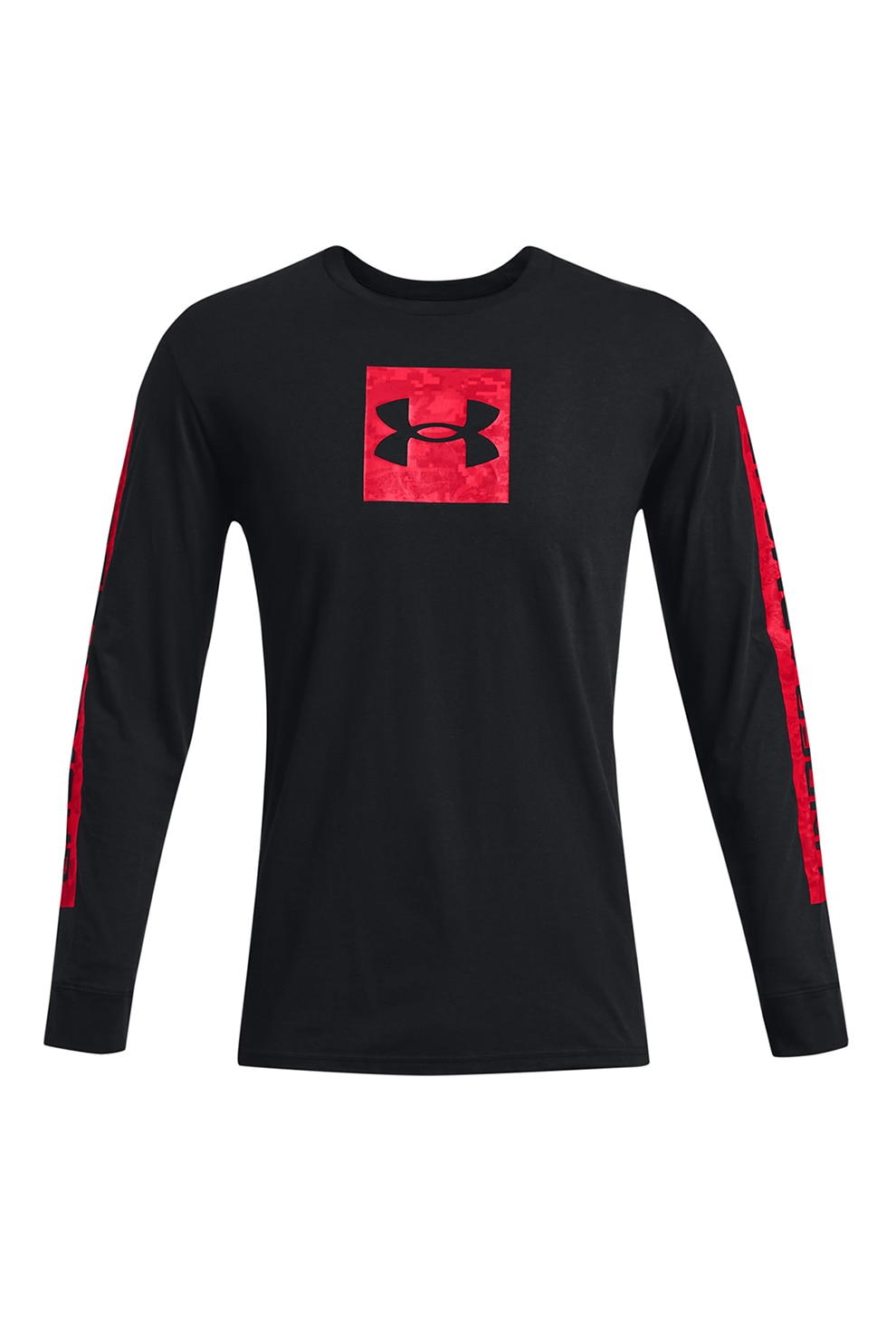 Under Armour, Bluza cu imprimeu logo, pentru fitness Camo Boxed, Negru/Rosu