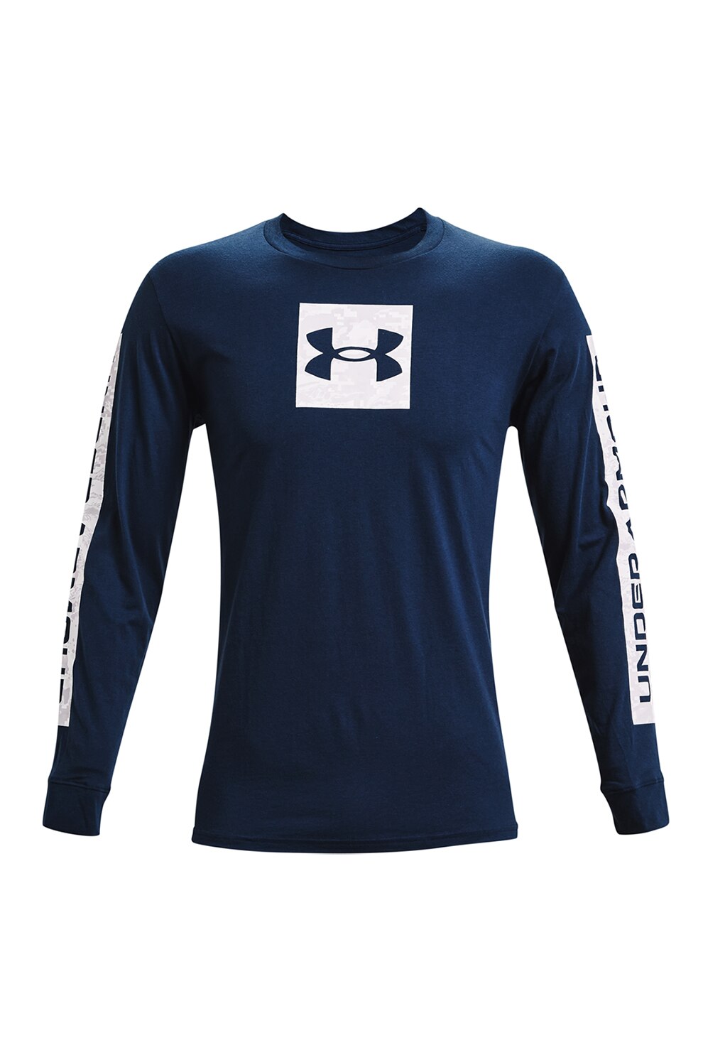 Under Armour, Bluza cu imprimeu logo, pentru fitness Camo Boxed, Bleumarin/Alb