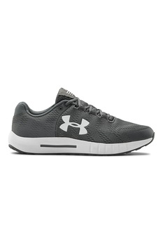 Under Armour, Pantofi de plasa tricotata pentru alergare Micro G Pursuit, Gri inchis/Alb Under Armour, Pantofi de plasa tricotata pentru alergare Micro G Pursuit, Gri inchis/Alb