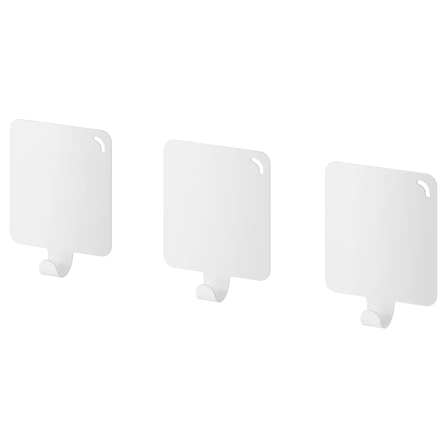 Set 3 bucati carlig/organizator autoadeziv pentru fixare pe perete, otel galvanizat, alb, 5x4 cm