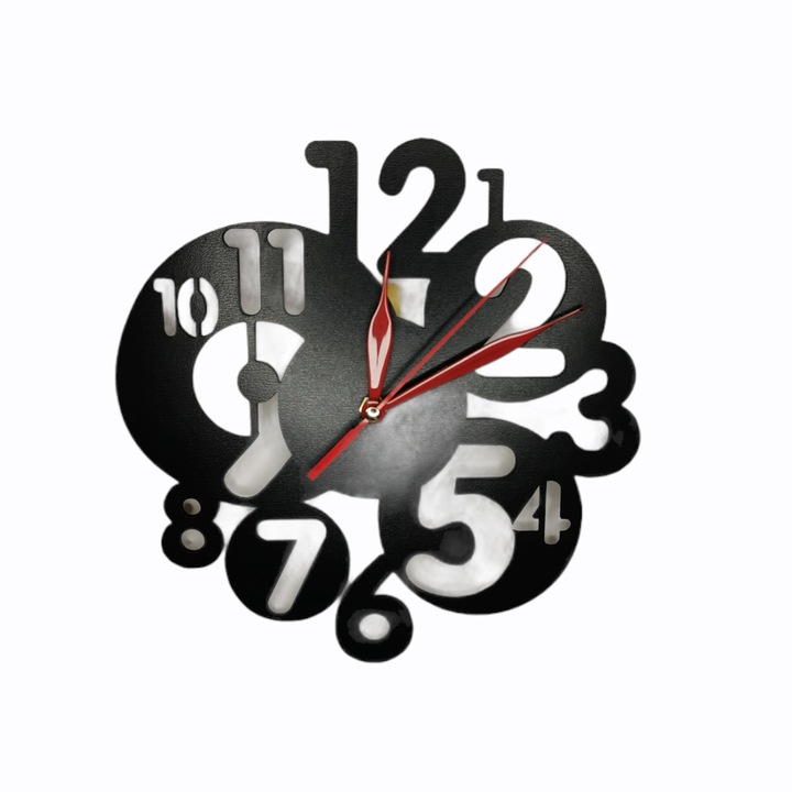 Ceas de perete, handmade, din hdf negru, 21 cm