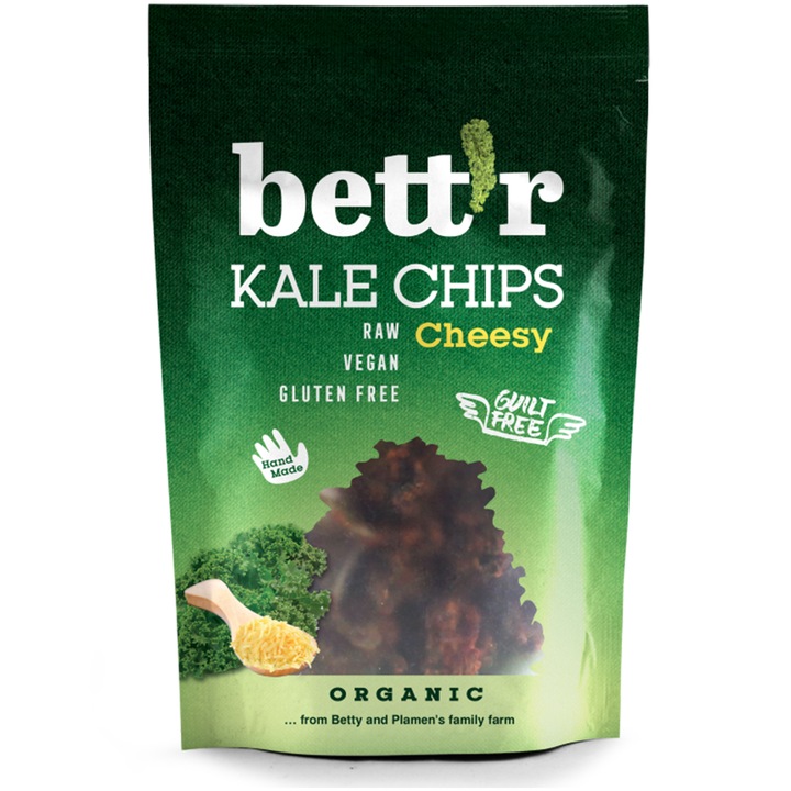Chips din kale cu aroma de branza raw bio fara gluten Bettr, 30g