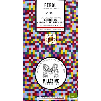 Ciocolata belgiana arzanala salted caramel Perou bio Millesime Chocolat, 70g Ciocolata belgiana arzanala salted caramel Perou bio Millesime Chocolat, 70g