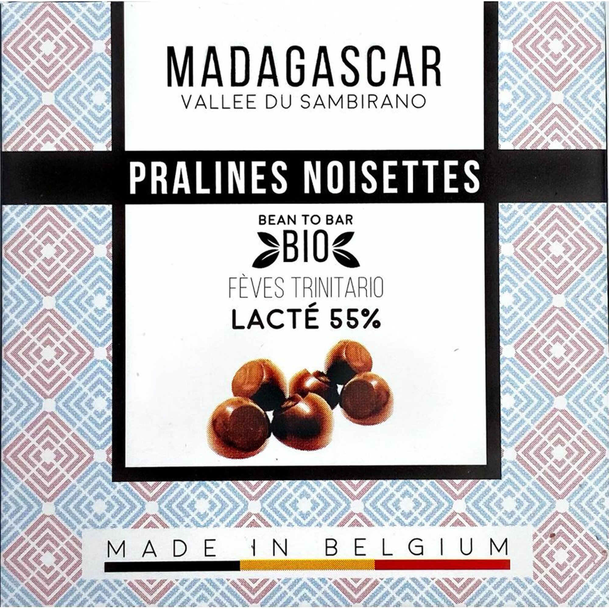 Praline belgiene artizanale cu alune de padurea Madagascar bio Millesime Chocolat, 75g