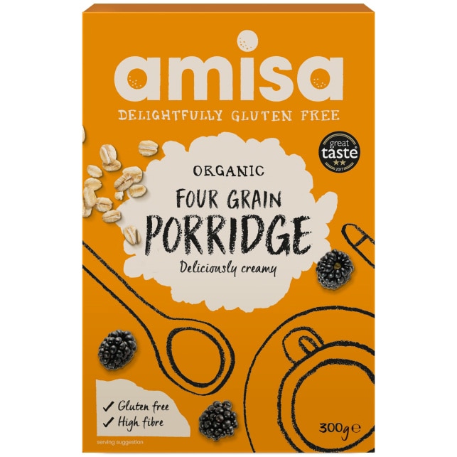 Porridge din 4 cereale ovaz, mei, amaranth si hrisca fara gluten bio Amisa, 300g