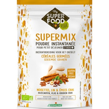 Supermix pentru mic dejun cu alune de padure si chai bio, fara gluten, Germline, 350g Supermix pentru mic dejun cu alune de padure si chai bio, fara gluten, Germline, 350g