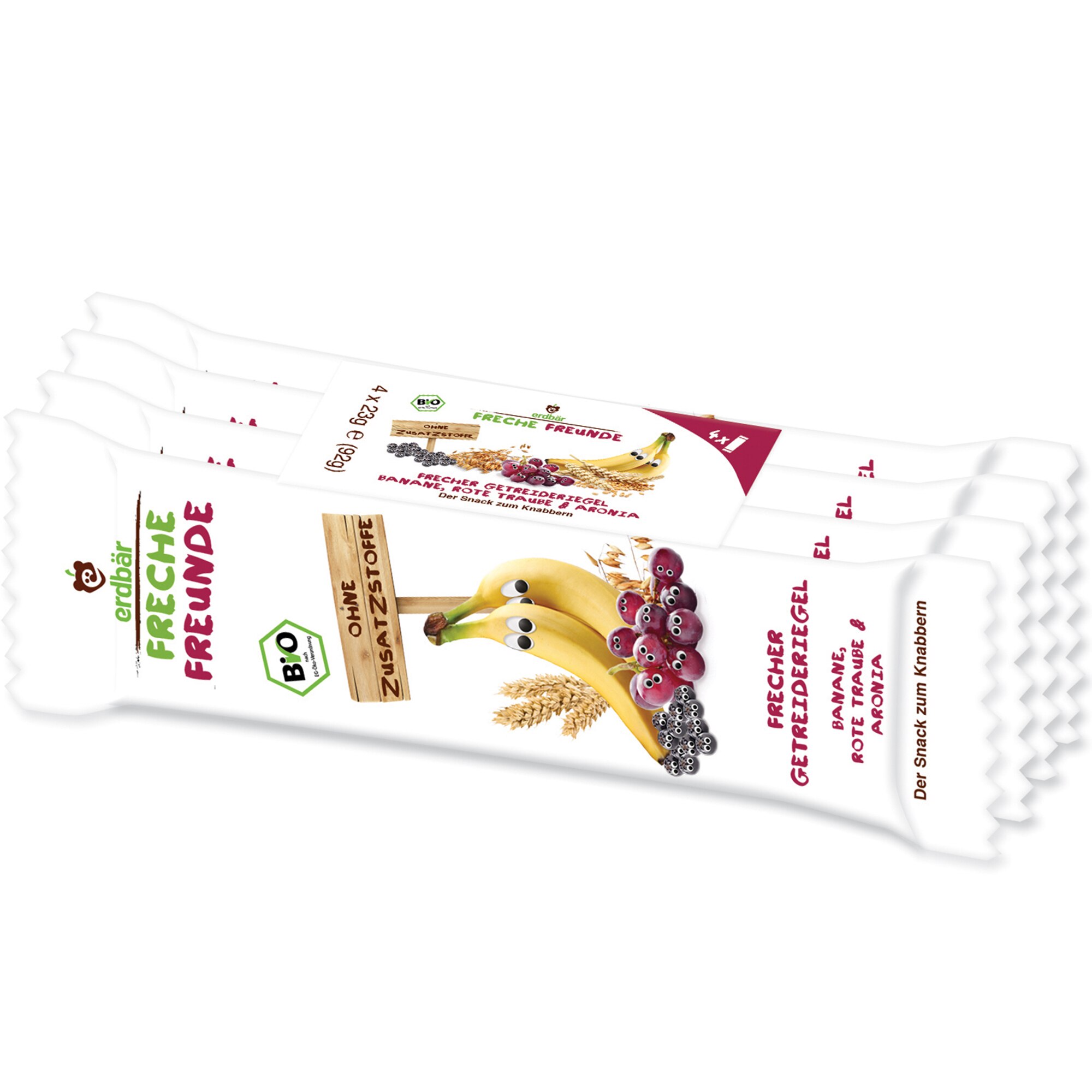 Baton din cereale cu banane, struguri si aronia bio Erdbar, 4 buc x 23g