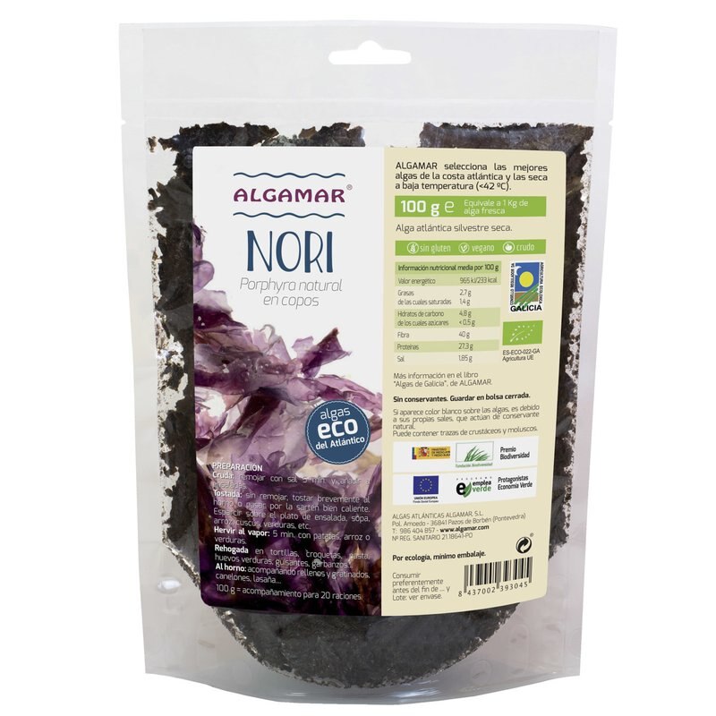 Alge marine nori flakes bio Algamar, 100g