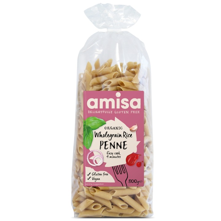 Penne din orez integral fara gluten bio Amisa, 500g