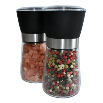 Set 2 rasnite pentru condimente, Alma, cu piper boabe si sare de Himalaya, reutilizabile, 2 x 170 g Set 2 rasnite pentru condimente, Alma, cu piper boabe si sare de Himalaya, reutilizabile, 2 x 170 g