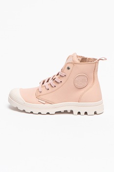 Palladium, Pantofi sport inalti de piele cu logo, Roz, 36 Palladium, Pantofi sport inalti de piele cu logo, Roz, 36