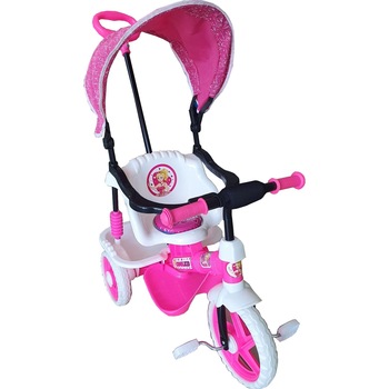 Tricicleta copii NOVOKIDS™ Cool Kid, Cu copertina, Roti din spuma cauciucata, Maner de impins pentru parinti, Max 30 kg, Roz Tricicleta copii NOVOKIDS™ Cool Kid, Cu copertina, Roti din spuma cauciucata, Maner de impins pentru parinti, Max 30 kg, Roz