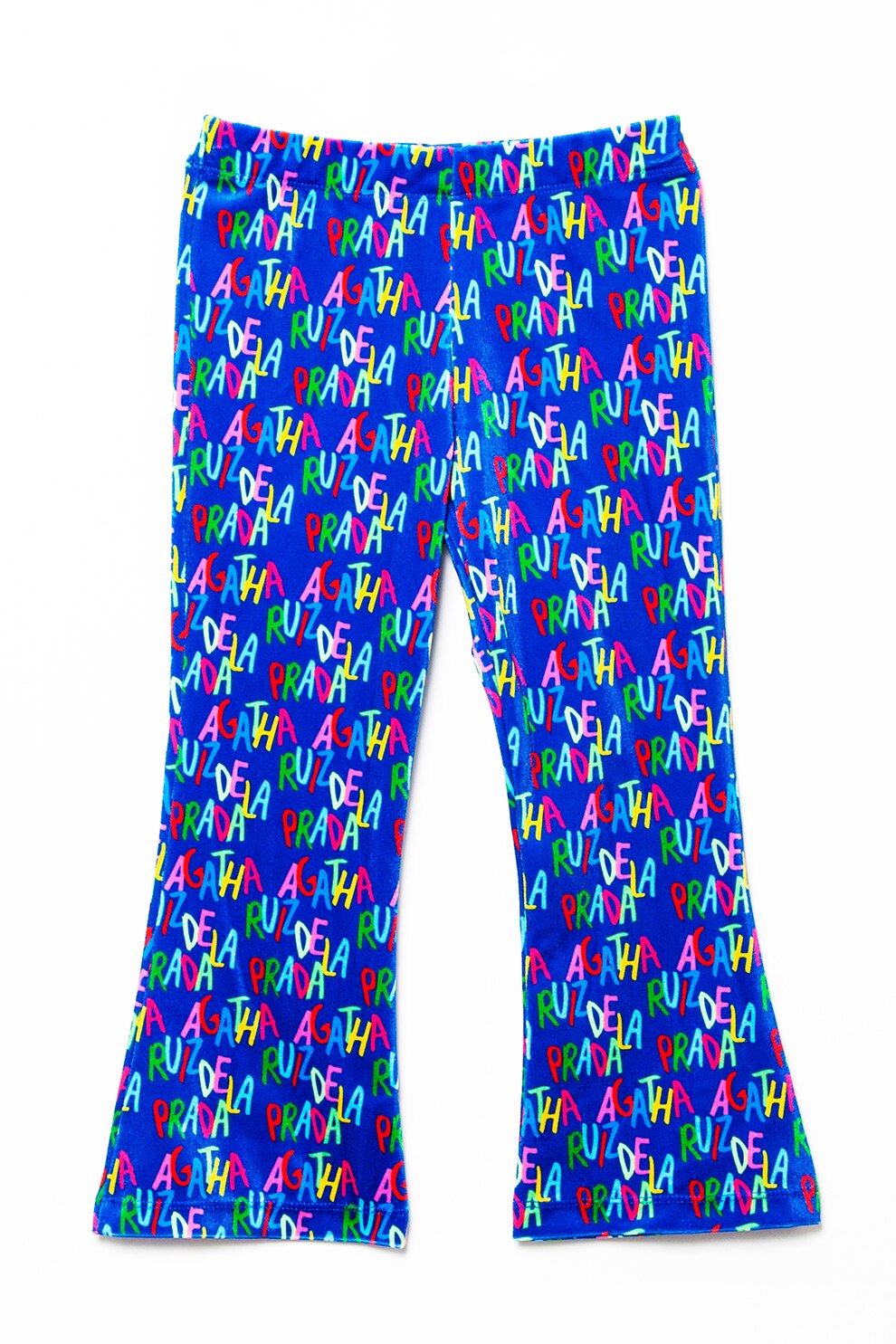 Agatha Ruiz de la Prada, Pantaloni catifelati si evazati cu model logo, Albastru inchis/Roz/Rosu