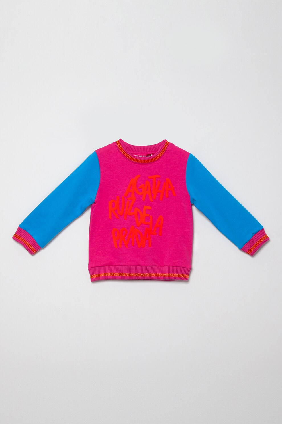 Agatha Ruiz de la Prada, Bluza cu model colorblock si logo supradimensionat, Fucsia/Albastru