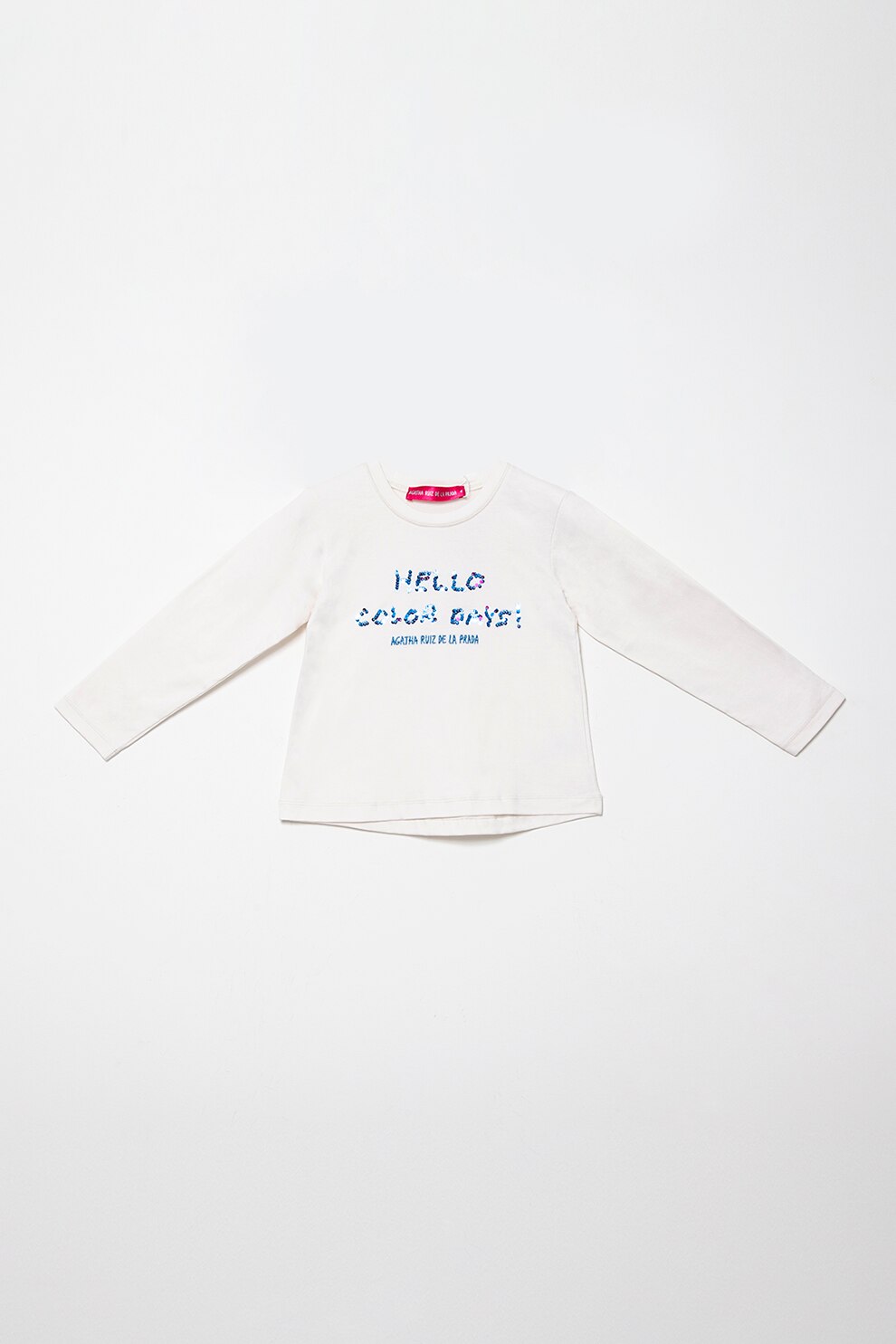 Agatha Ruiz de la Prada, Bluza cu decolteu la baza gatului si aplicatii cu paiete, Alb prafuit/Albastru