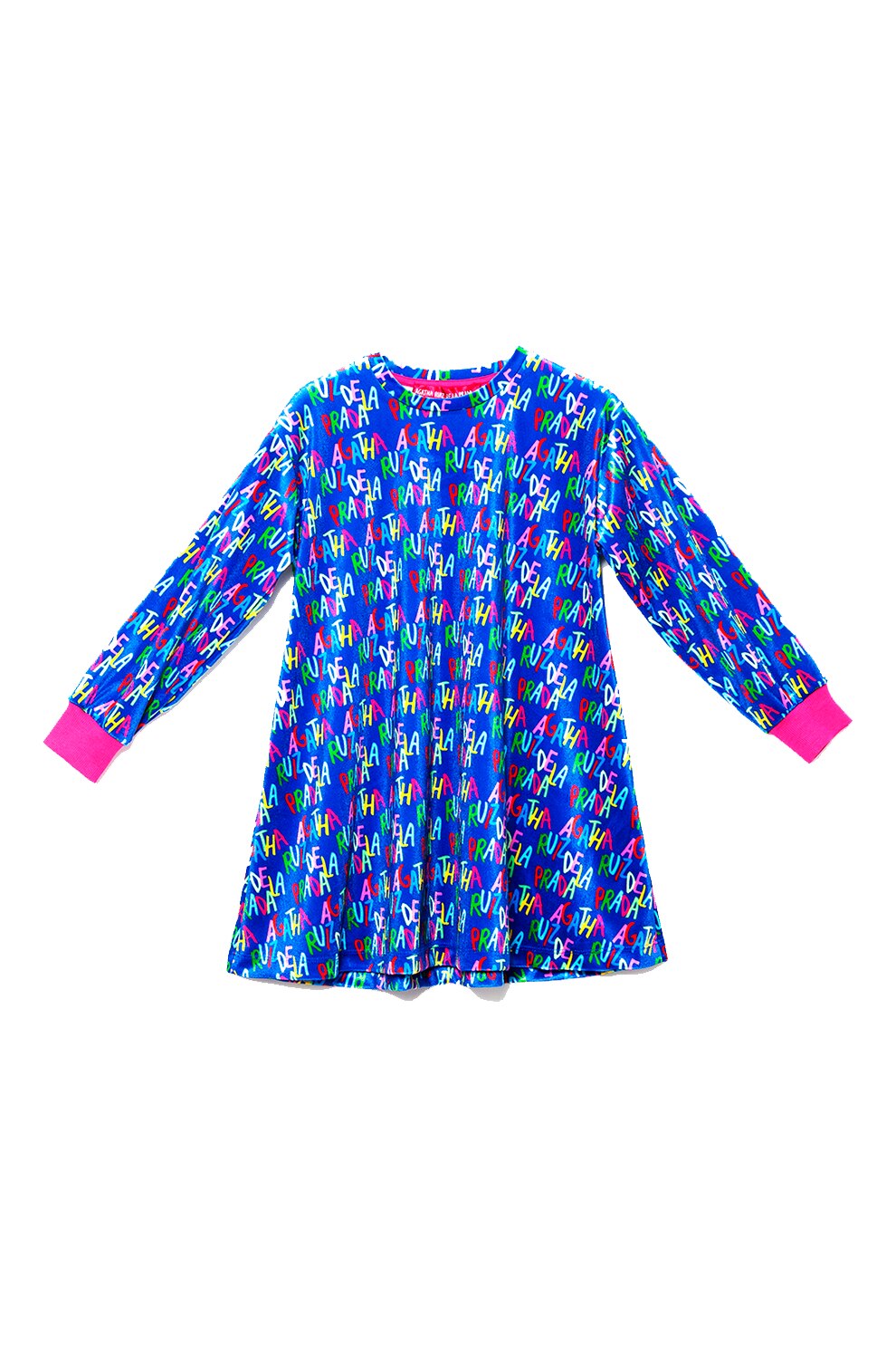 Agatha Ruiz de la Prada, Rochie cu imprimeu si maneci lungi, albastru royal, alb, fucsia