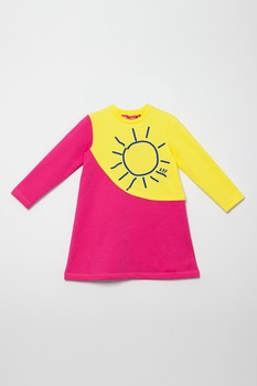 Agatha Ruiz de la Prada, Rochie din amestec de bumbac cu imprimeu grafic, galben, roz aprins Agatha Ruiz de la Prada, Rochie din amestec de bumbac cu imprimeu grafic, galben, roz aprins