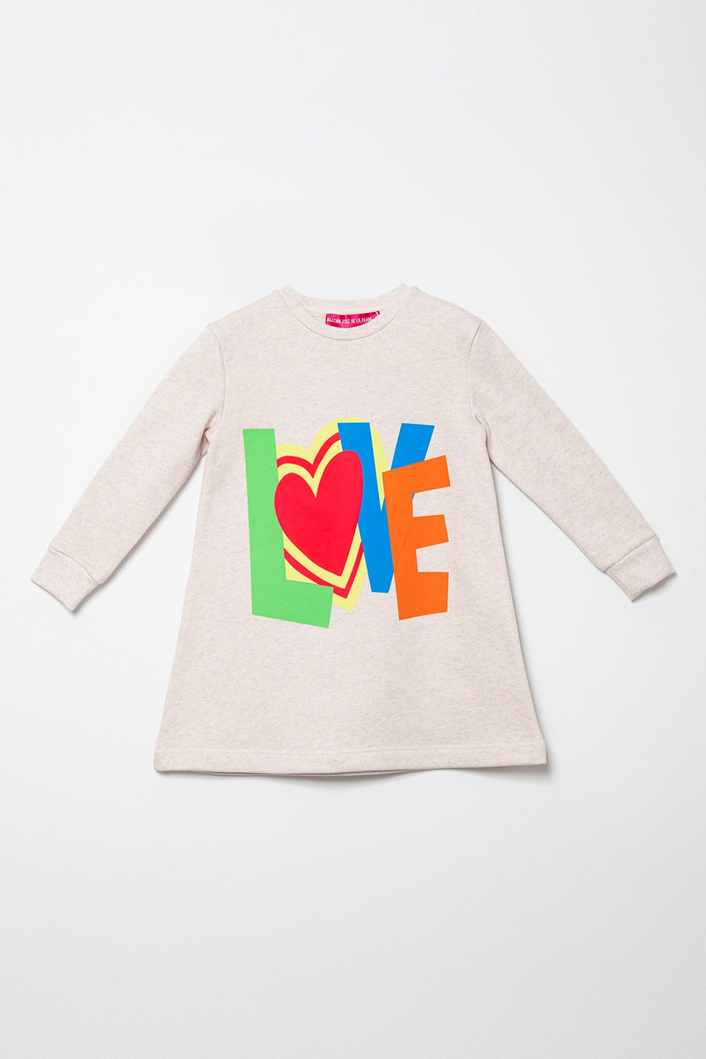 Agatha Ruiz de la Prada, Rochie de bumbac cu decolteu la baza gatului, maro melange deschis, oranj, verde