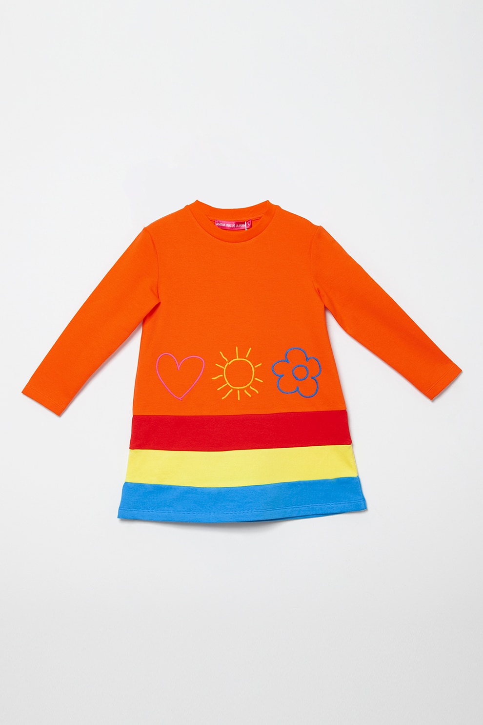 Agatha Ruiz de la Prada, Rochie cu decolteu la baza gatului si model colorblock, Oranj mandarina/Albastru/Galben
