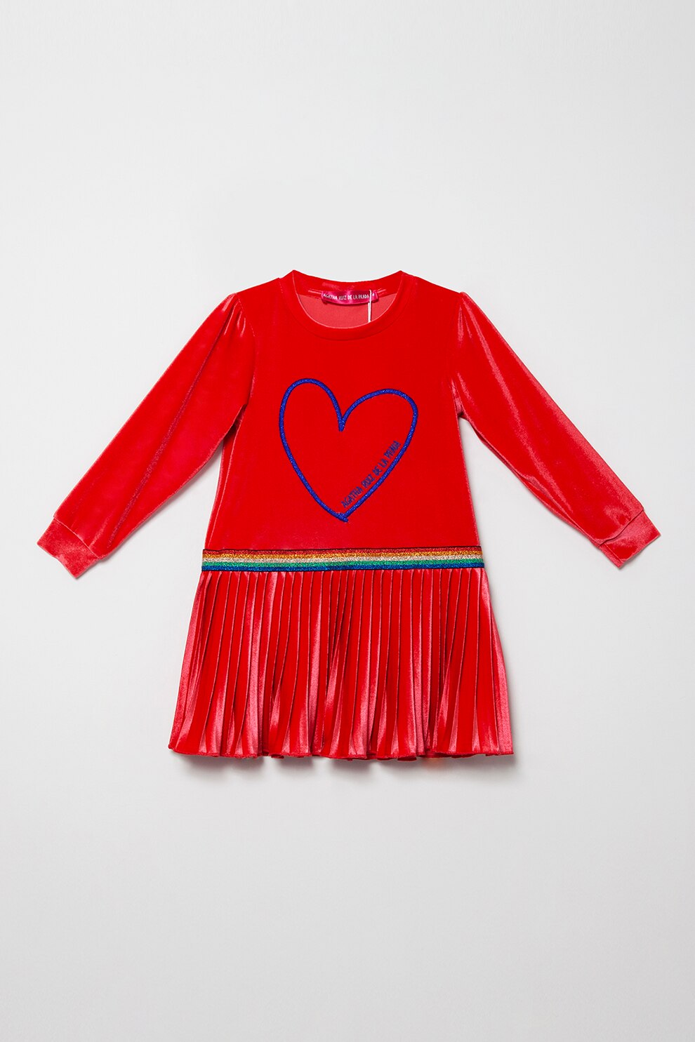 Agatha Ruiz de la Prada, Rochie de catifea cu terminatie cu pliuri, Rosu/Negru