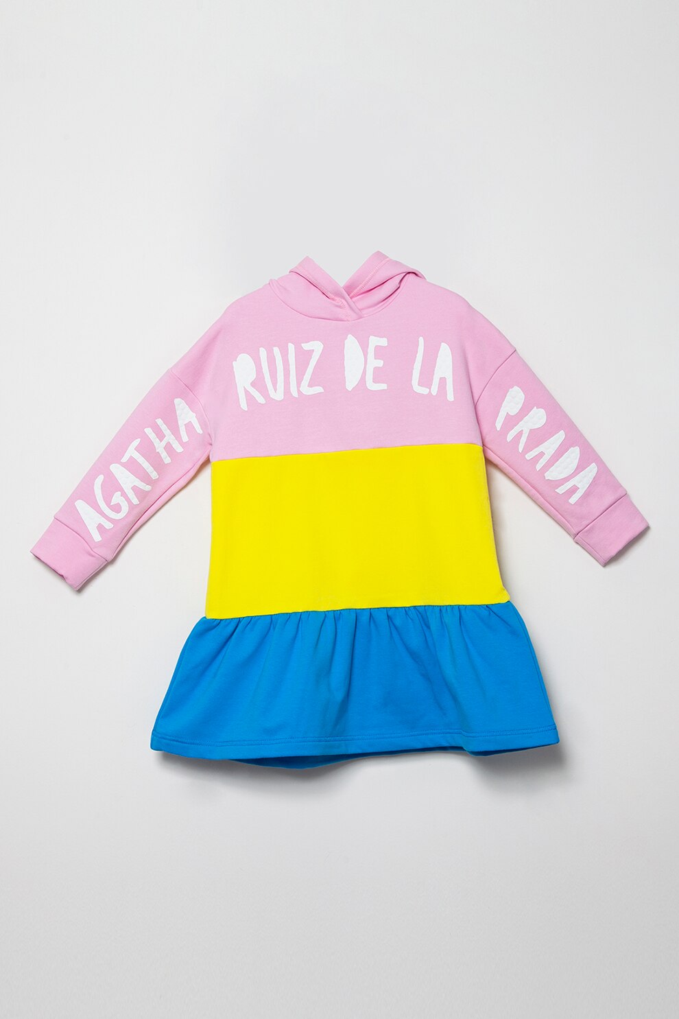 Agatha Ruiz de la Prada, Rochie cu gluga si imprimeu logo, Lila/galben/albastru