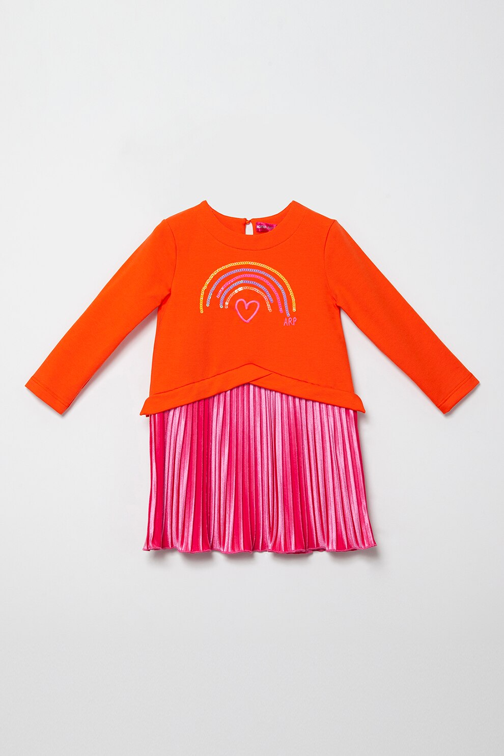 Agatha Ruiz de la Prada, Rochie combi cu pliuri, Oranj mandarina/roz fucsia