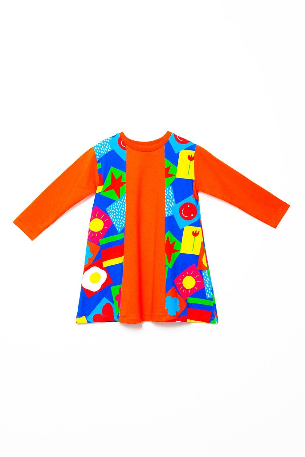 Agatha Ruiz de la Prada, Rochie evazata cu imprimeu grafic, Oranj mandarina/Albastru/Verde