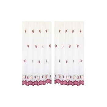 Set 2 perdele bucatarie, 2x 150 X 165 cm, cu rejansa, model struguri, culoare rosu visiniu Set 2 perdele bucatarie, 2x 150 X 165 cm, cu rejansa, model struguri, culoare rosu visiniu